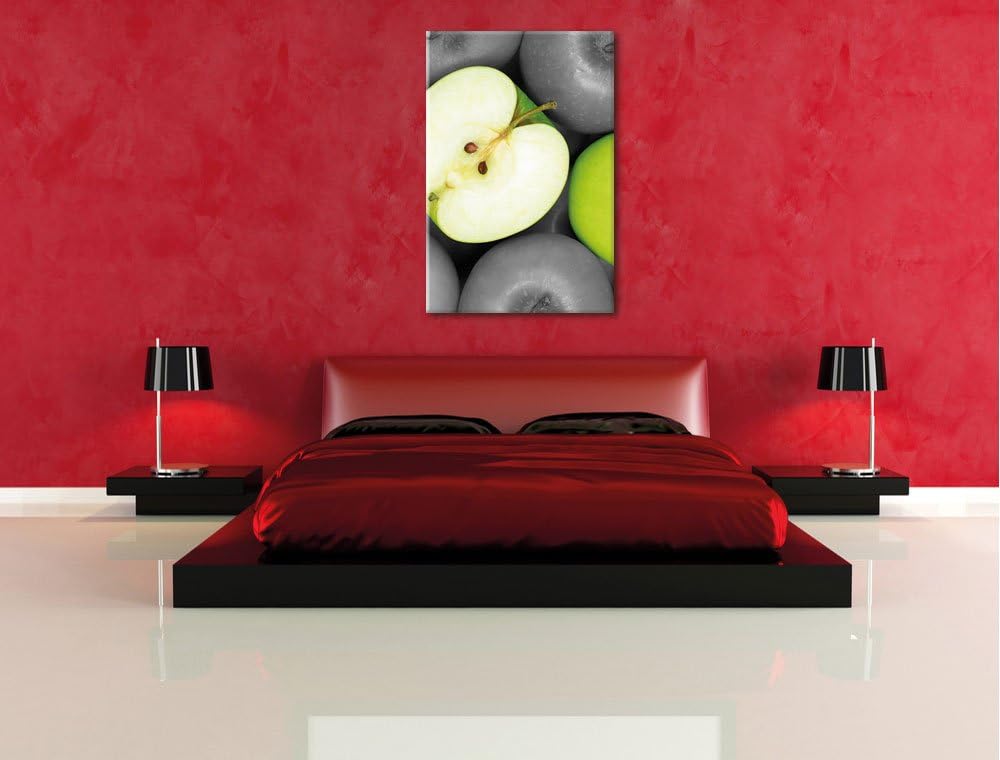 Pixxprint saftige grüne Äpfel schwarz/weiss, Format: 70x100 auf hochkantiges Leinwand, 70x100