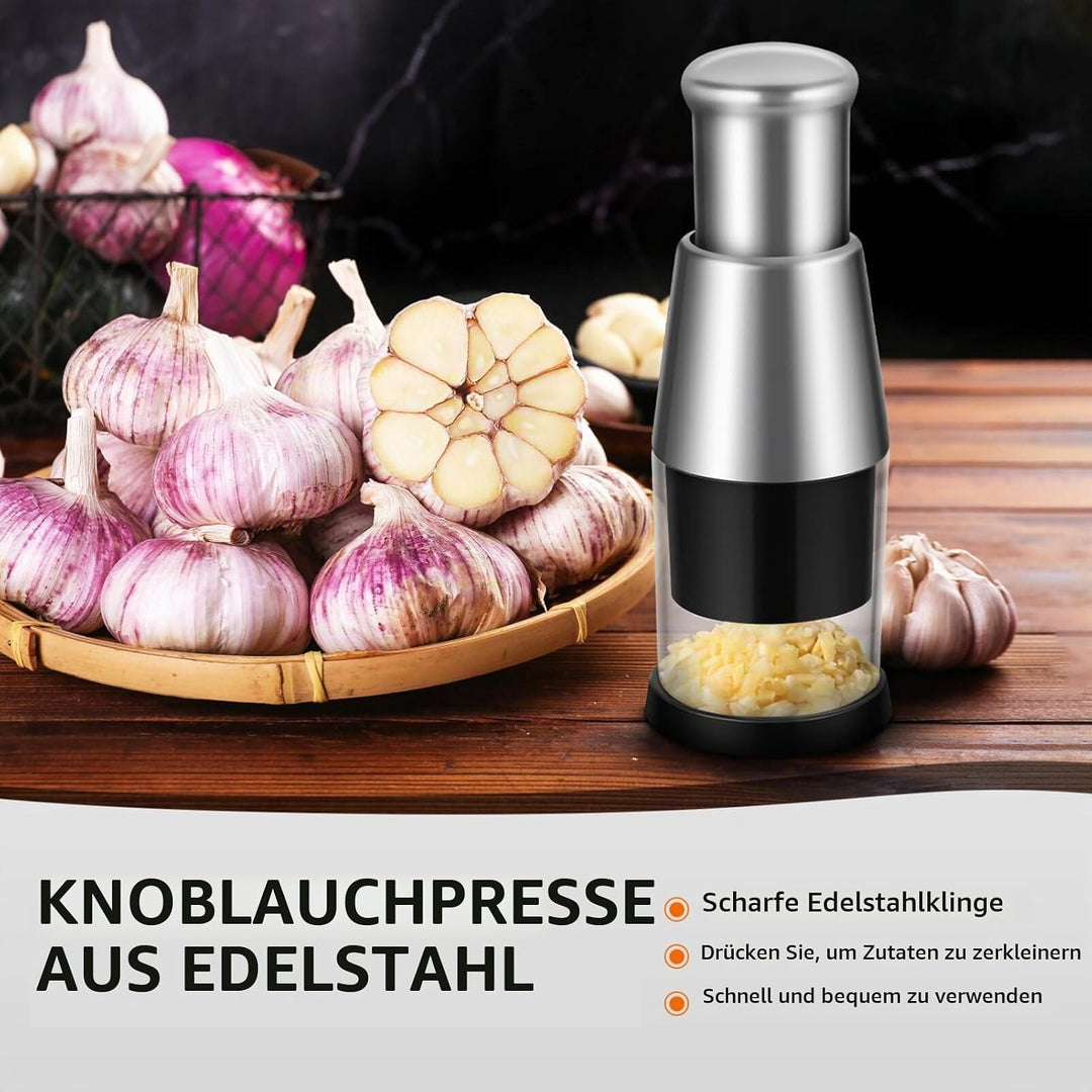 Manueller Gepresster Zerkleinerer Gepresstes Knoblauchhackfleisch Silberner Zwiebelzerkleinerer Klei