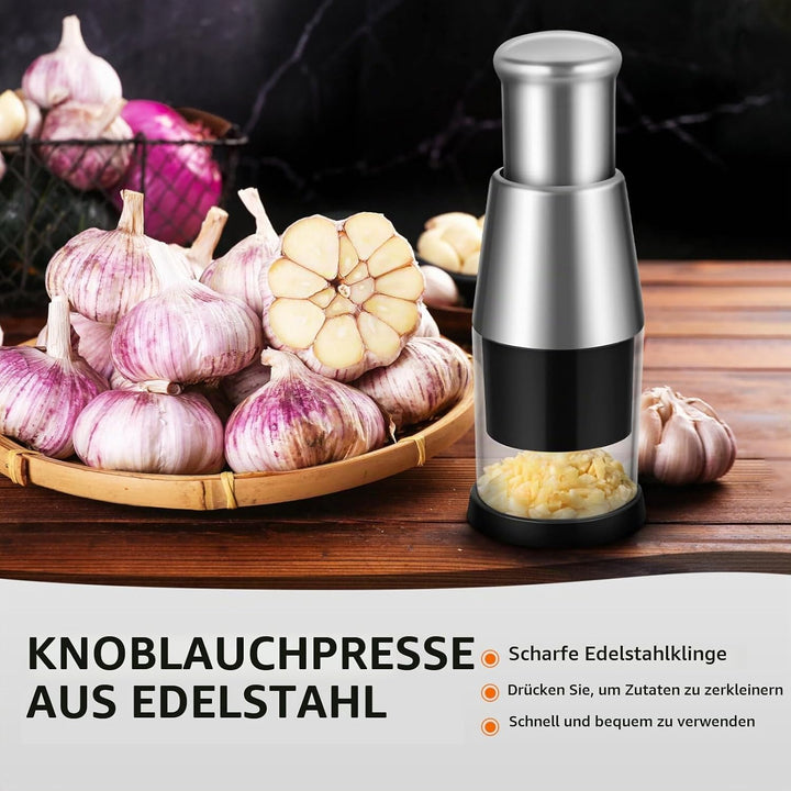 Manueller Gepresster Zerkleinerer Gepresstes Knoblauchhackfleisch Silberner Zwiebelzerkleinerer Klei