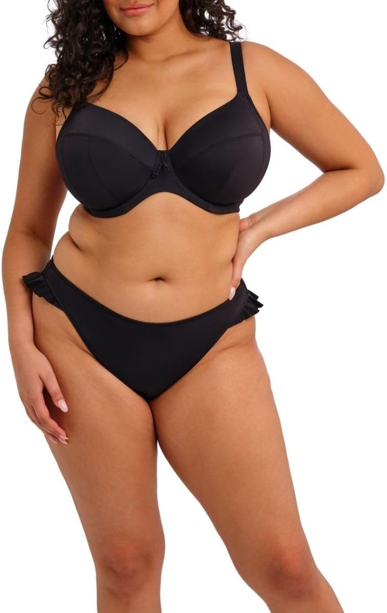 ELOMI Schwimmen Einfarbig Segeln Bügel Plunge Bikini Top (38GG, Schwarz)