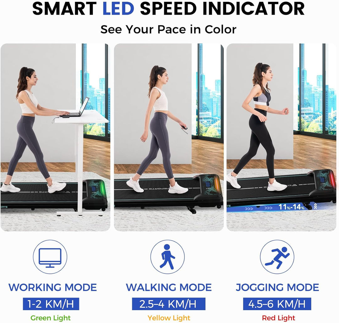 CITYSPORTS Laufband mit Steigung,WalkingPad mit 11%–14% Neigung,LED-Anzeige &amp; Lichteffekt,1–6km/h,La