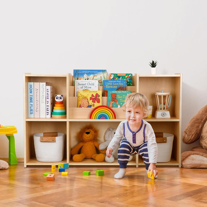 OOOK Montessori-Bücherregal und Spielzeugorganizer, 2-stufiges Horizontales Bücherregal, Spielzeugau