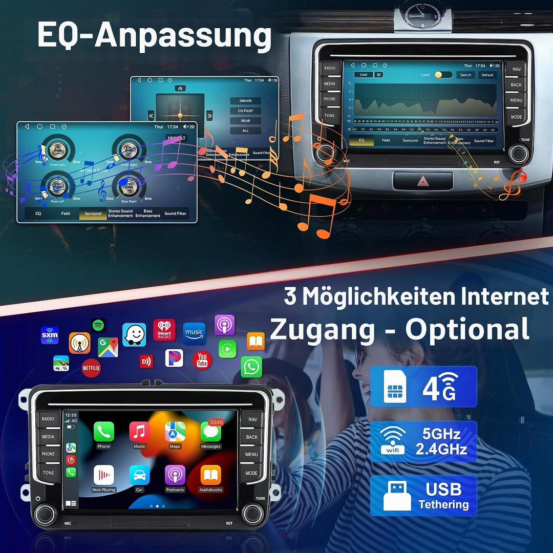 Android Autoradio mit Navi Bildschirm für VW Golf 5 6 Seat Passat, 8-Core 4GB+64GB Wireless Android