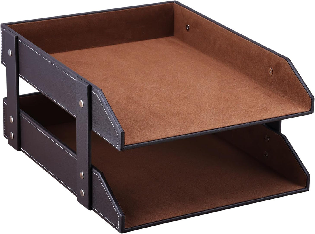 KINGFOM™ A4 Leder Briefablage (2 Schubladen-Braun), 2 Schubladen-Braun