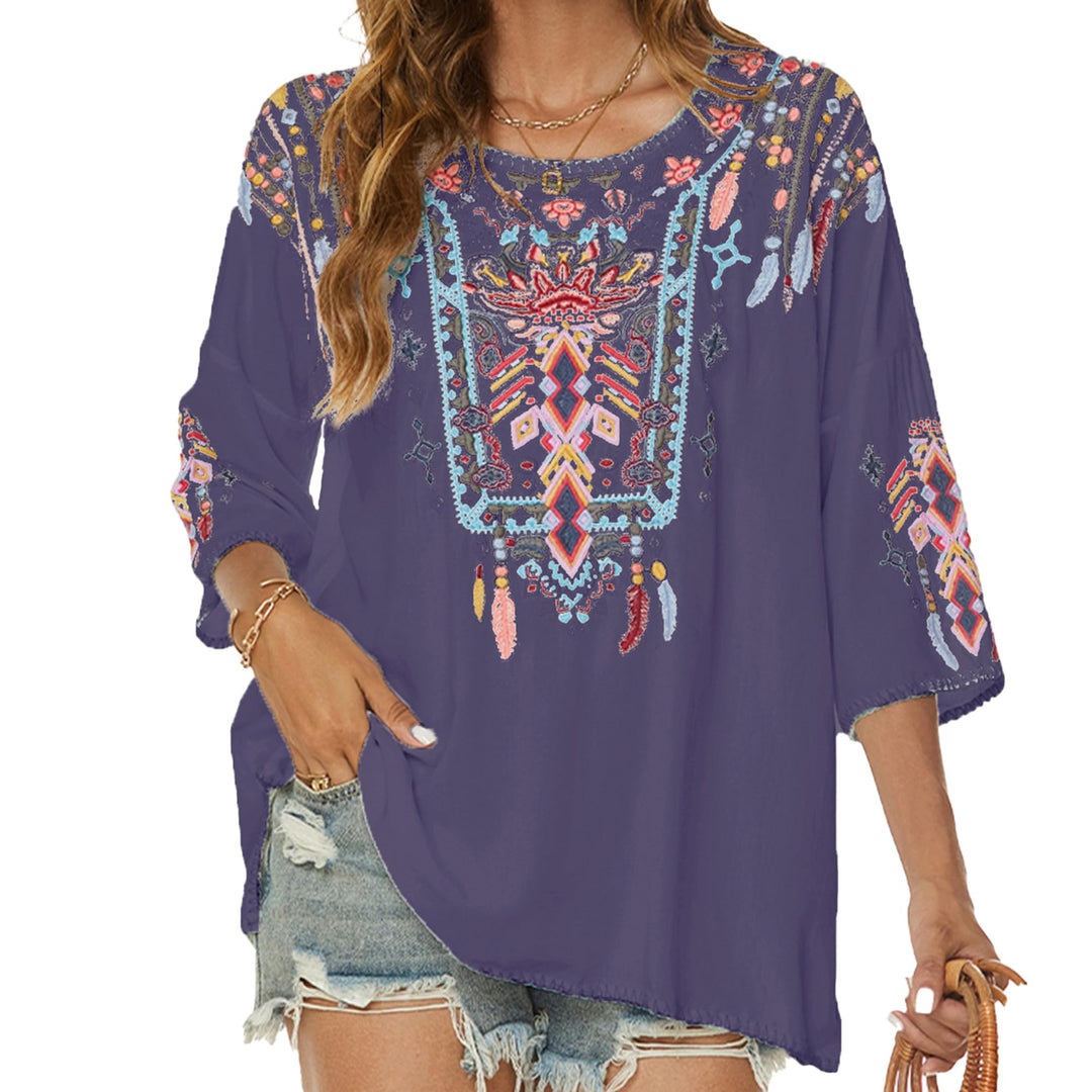 Boho Stickerei Bluse Hippie Kleidung Damen 70er 80er Jahre Bekleidung Bohemian Folklore Besticktes T