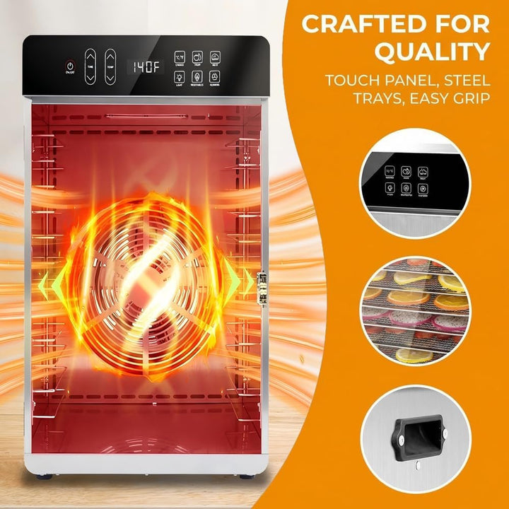 800w Dörrgerät 12 Edelstahl-Einschübe 10.9ft² Dörrfläche digitaler Timer Temperaturregelung 86℉-194℉