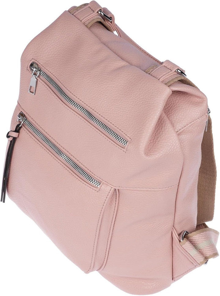 Christian Wippermann grosser Damen City Rucksack Tasche Body Bag Leder Optik Schultertasche Rose, Ro