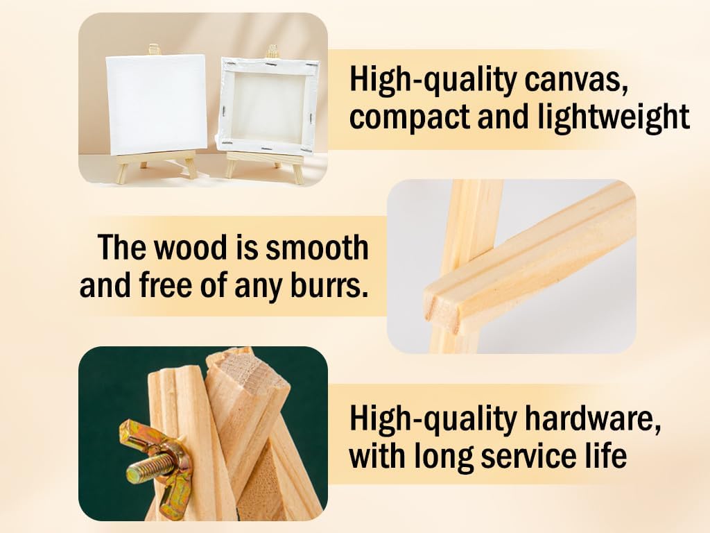 30 Stück Mini Staffelei mit Leinwand Set,Holz Dreieck Tischstaffelei 15 x 8 cm und Mini Leinwand 10