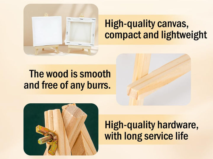 30 Stück Mini Staffelei mit Leinwand Set,Holz Dreieck Tischstaffelei 15 x 8 cm und Mini Leinwand 10
