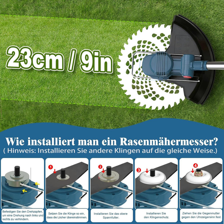 Rasentrimmer mit Akku, Akku Rasentrimmer für Makita-Akkus mit 5 Klingentypen, 21V Rasentrimmer mit U