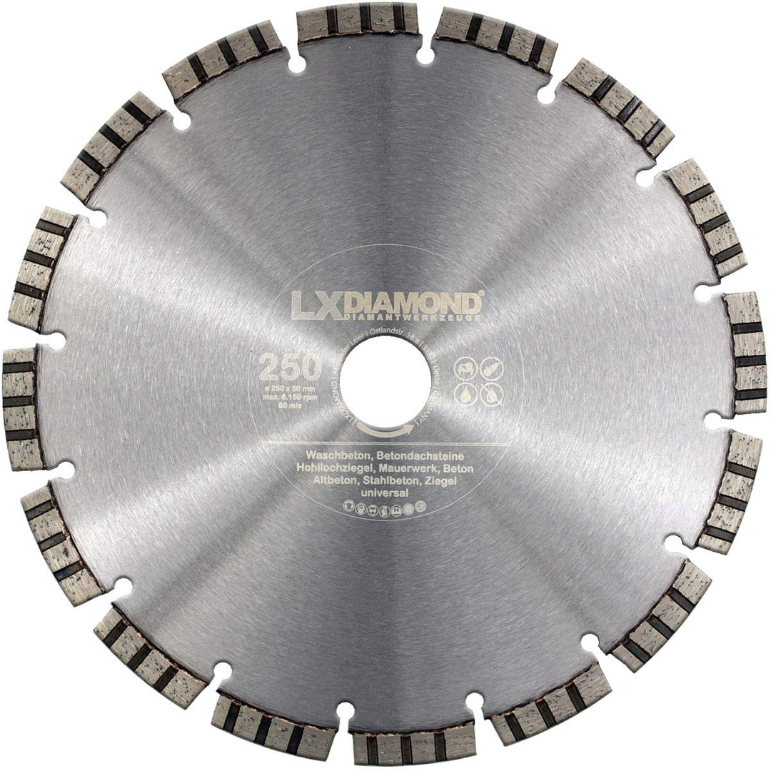 LXDIAMOND Diamant-Trennscheibe 250mm x 30,0mm Premium Laser Diamantscheibe Betonscheibe für Stein Be