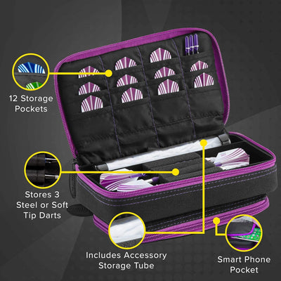 Casemaster Plazma Plus, 3 Dartkoffer für weiche und Stahlspitzen-Dartpfeile mit grosser Fronttasche,