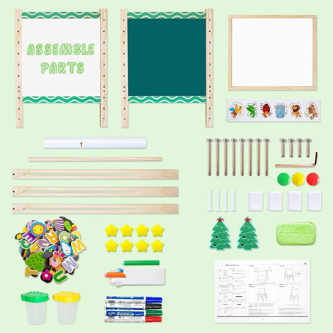 Kinder Spiel Tafel aus Holz|Verstellbare Doppelseitige Whiteboard und Tafel-Staffelei mit Buchstaben