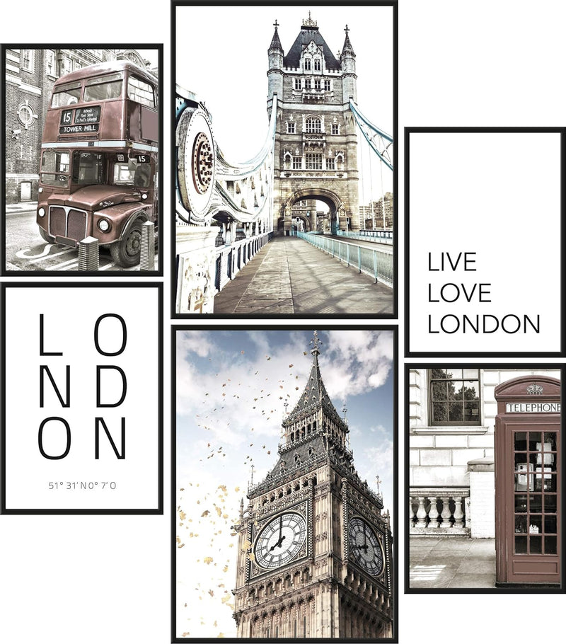 Papierschmiede® Mood Poster Set London, Bilder Wohnzimmer Deko Schlafzimmer, 2x DIN A3 und 4x DIN A4