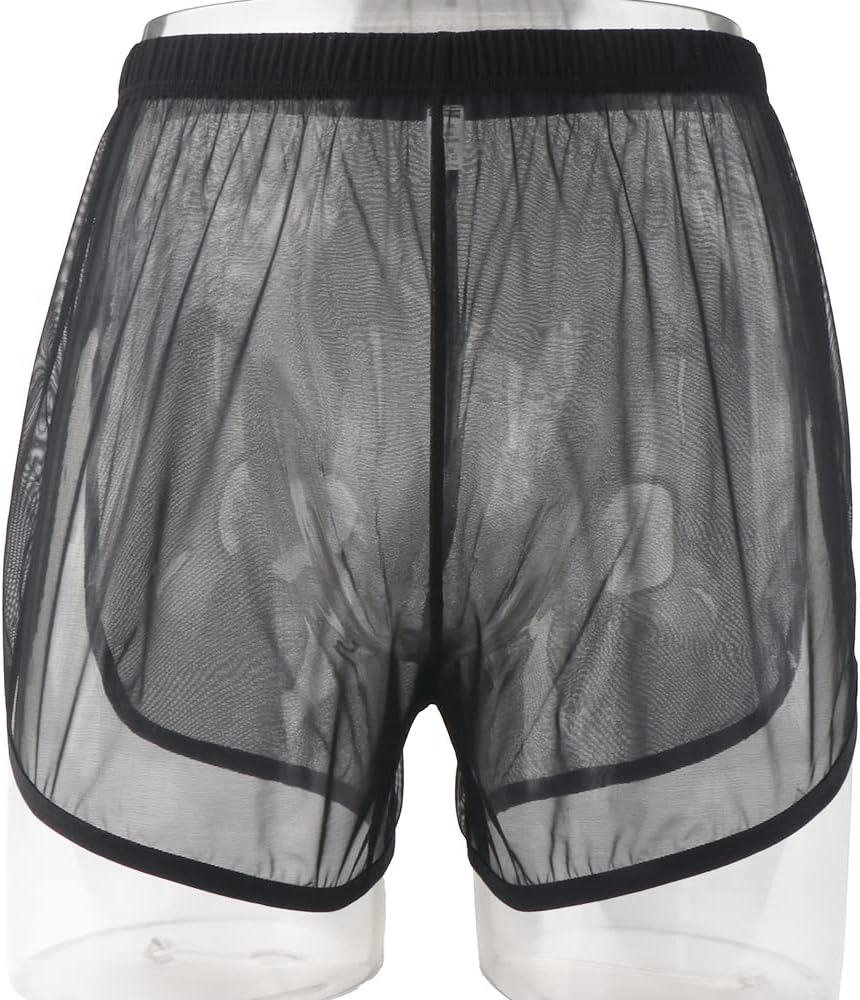 BIATWOWR Herren Transparent Sexy Boxershorts Männer Atmungsaktiv Bequem Unterhose Seitlichem Schlitz