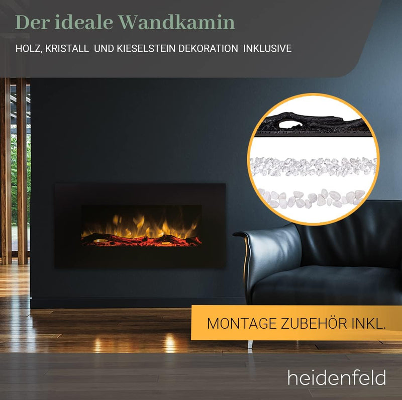 Heidenfeld Elektrokamin HF-WK300 - 𝟯 𝐉𝐀𝐇𝐑𝐄 𝐆𝐀𝐑𝐀𝐍𝐓𝐈𝐄 - 1500 Watt - LED Kamin mit 10 Farben - Fernbedi