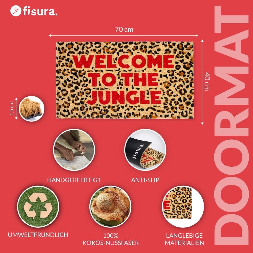Fisura – Fussmatte “The Jungle” aus Kokosnuss mit Rutschfester PVC-Basis. Handbemalte Innenmatte in