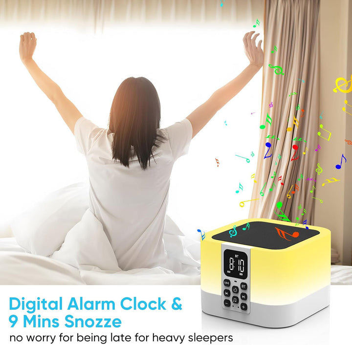 Bluetooth Lautsprecher mit Nachttischlampe Touch Dimmbar, Wecker Digital, White Noise Machine Baby &