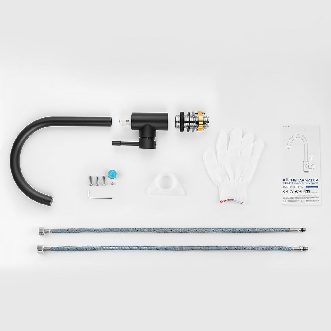 CEECIPA Wasserhahn Küche Schwarz 360° Schwenkbar, Hochdruck Küchenarmatur Schwarz, Mischbatterie Küc
