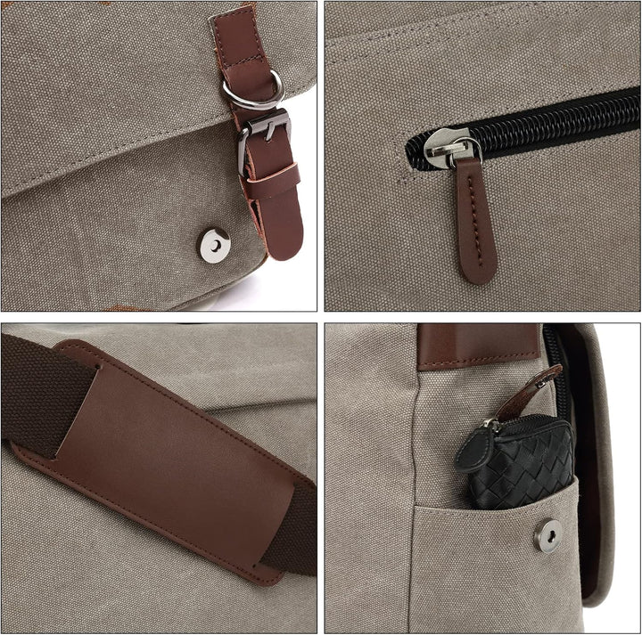 CALIYO Umhängetaschen Herren aus Canvas Schultasche Queformat A4 Laptoptasche für 15,6 Zoll Laptop A