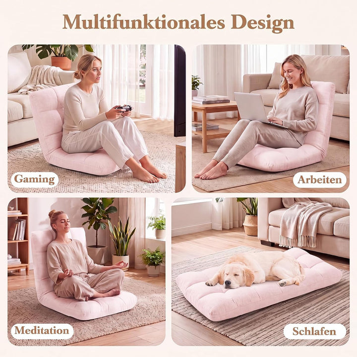 COSTWAY Bodenstuhl verstellbar, Bodensessel gepolstert, Bodenkissen mit Rückenlehne, Meditationsstuh
