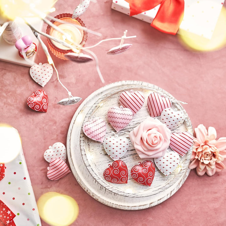 Valery Madelyn 24 Stück Metallherzen Anhänger, 5cm Herz Baumschmuck Deko für Valentinstag Hochzeit F