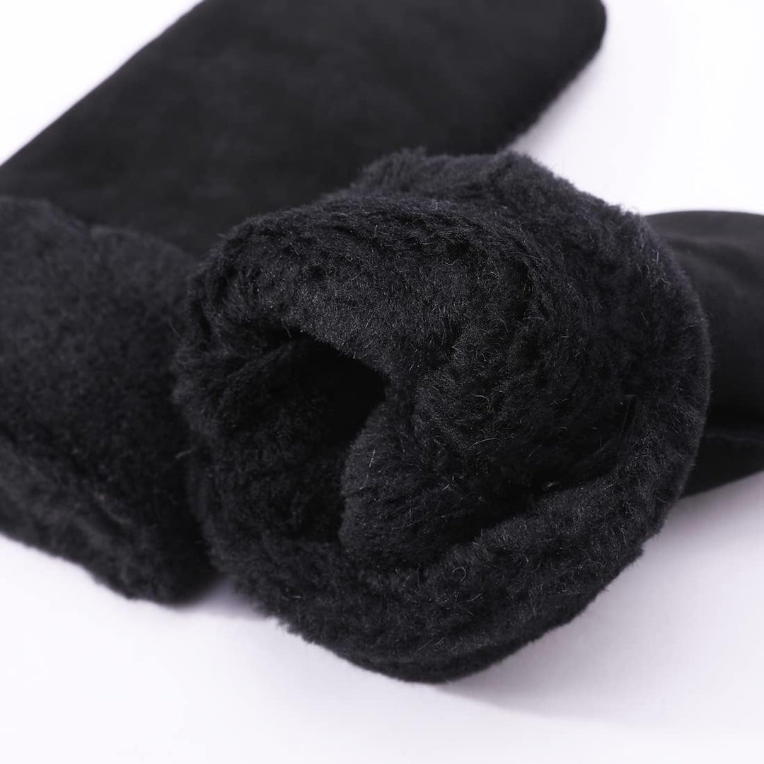 Harssidanzar Damen Fäustlinge,Winter Schaffell Lammfell beheizte warme pelzige Stulpenhandschuhe Led