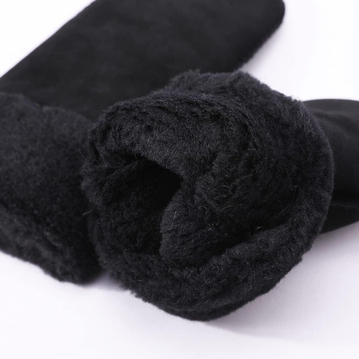 Harssidanzar Damen Fäustlinge,Winter Schaffell Lammfell beheizte warme pelzige Stulpenhandschuhe Led