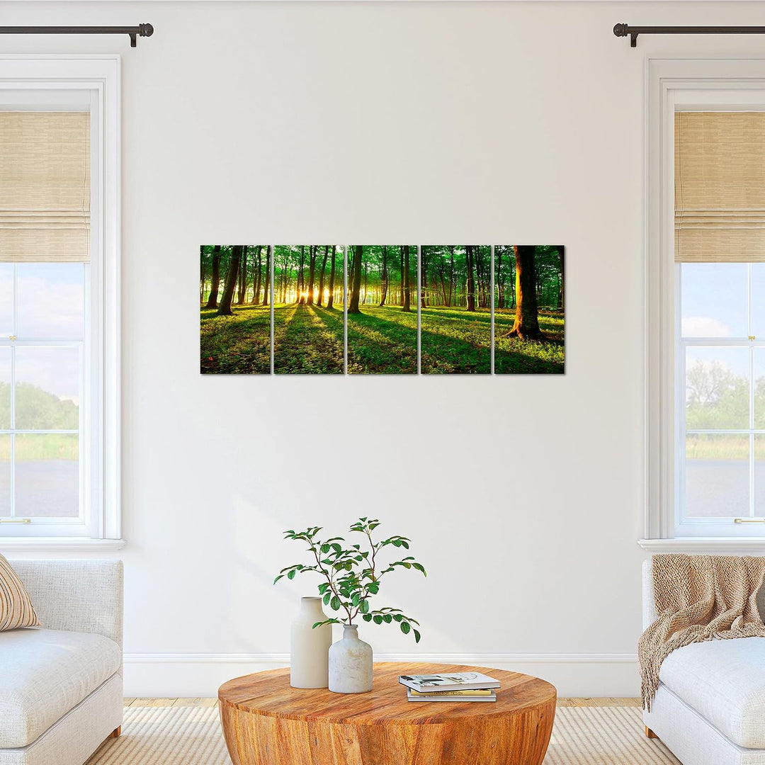 Runa Art Bild Wald Landschaft Wandbilder auf Vlies Leinwand 5 Teilig Wanddekoration Schlafzimmer Woh