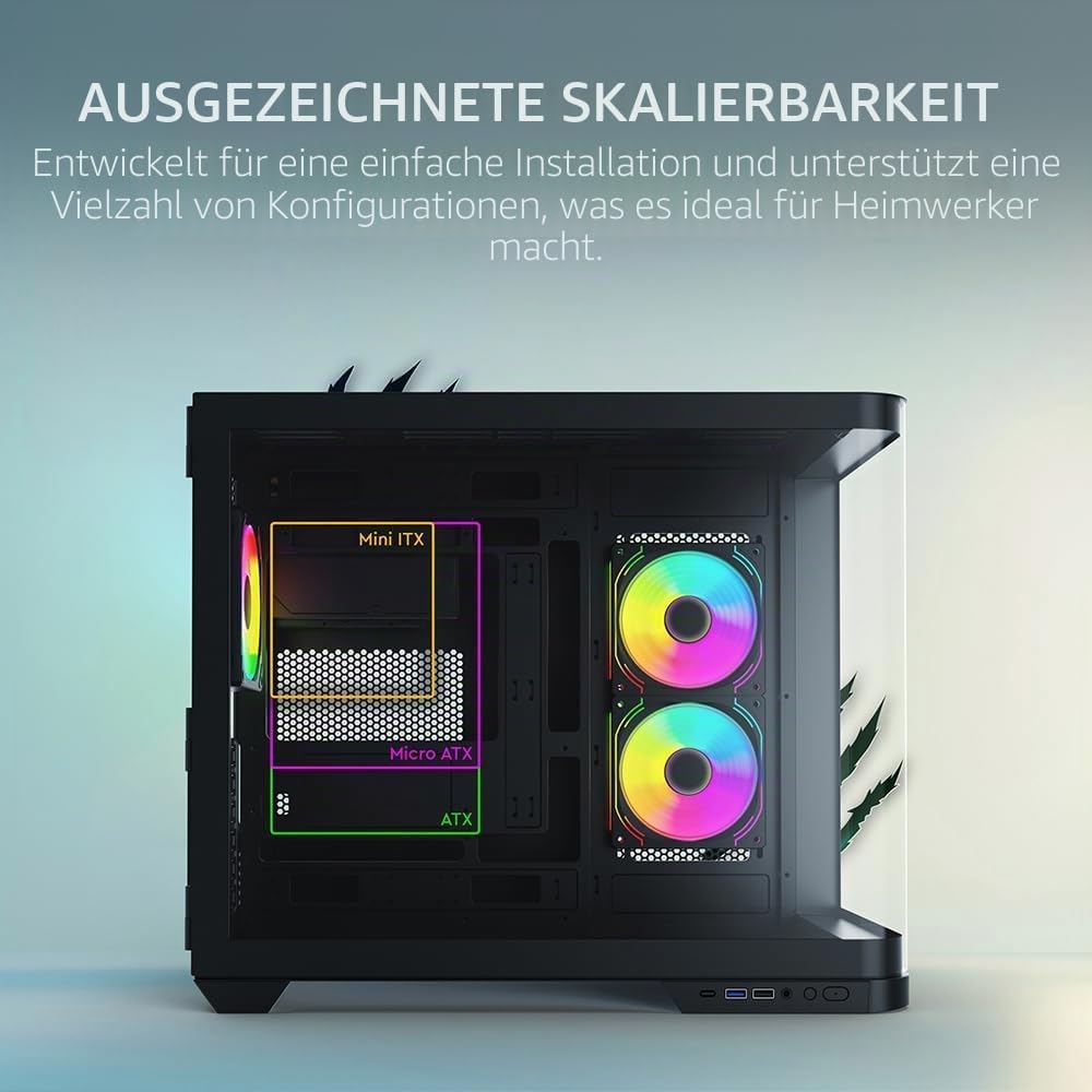 GAMEPOWER Warcry Vertex Curved Gaming PC Gehäuse, ATX Mid Tower, Desktop Computer Case Tempered Glas