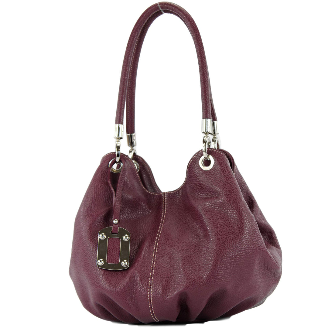modamoda de - 228 - ital. Beuteltasche aus festem Leder Bordeauxviolett, Bordeauxviolett