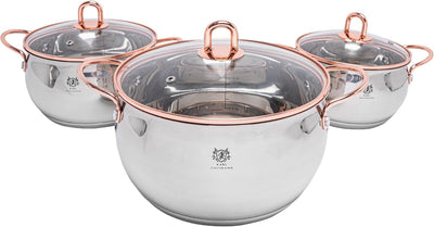 Topfset Induktion 3-teilig, Kochtopf Set mit Glasdeckel, Edelstahl mattiert, Induktions Töpfe Set un