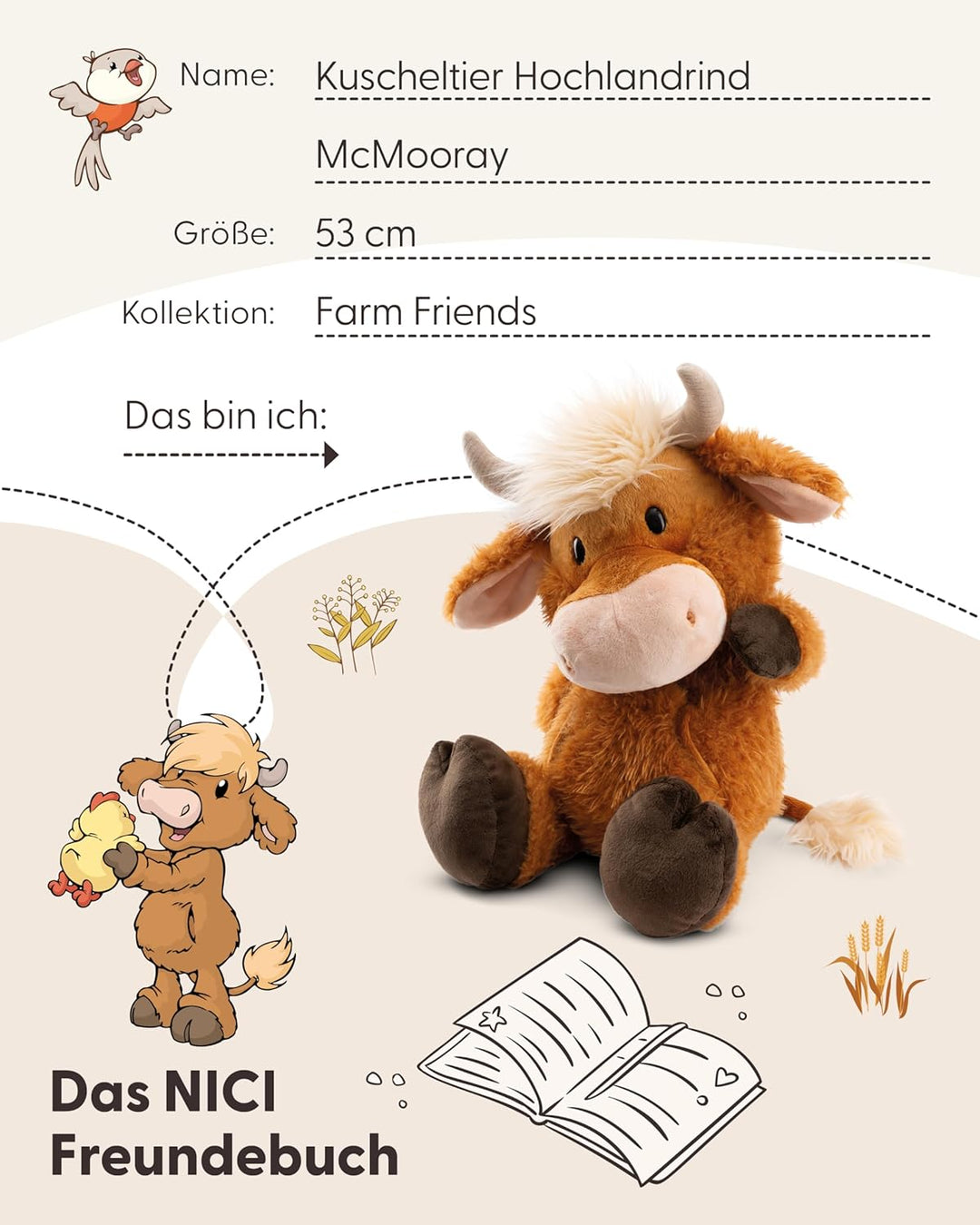 NICI Kuscheltier Hochlandrind McMooray 53cm braun - Stofftier aus weichem Plüsch, niedliches Plüscht
