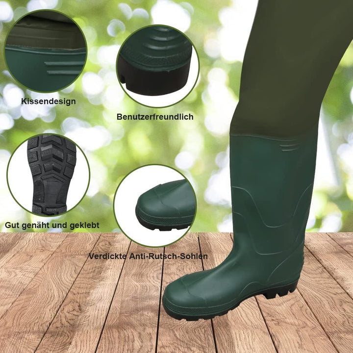 Jiubiaz Wathose 70D Nylon Composite PVC Angelhose, mit rutschfesten Gummistiefeln, Teichhose, Hochwa