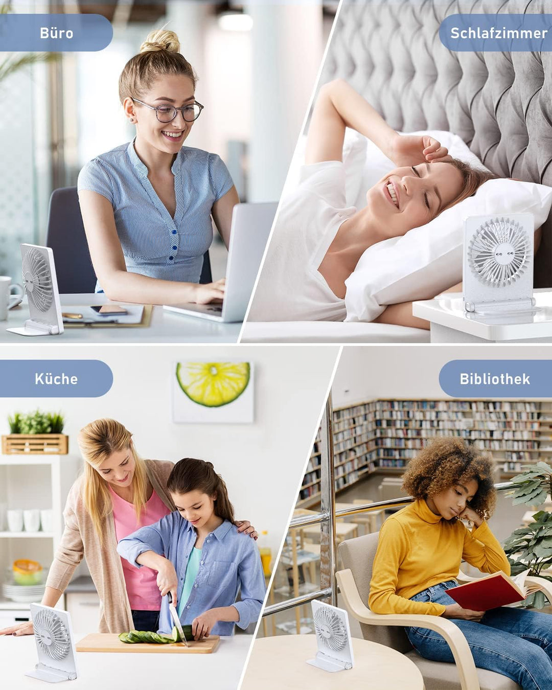 TriPole Tischventilator Leise, 2000mAh Ladefähige USB Ventilatoren Ausführen Bis zu 4-16 Std, 3 Gesc