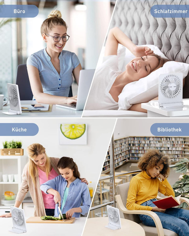 TriPole Tischventilator Leise, 2000mAh Ladefähige USB Ventilatoren Ausführen Bis zu 4-16 Std, 3 Gesc
