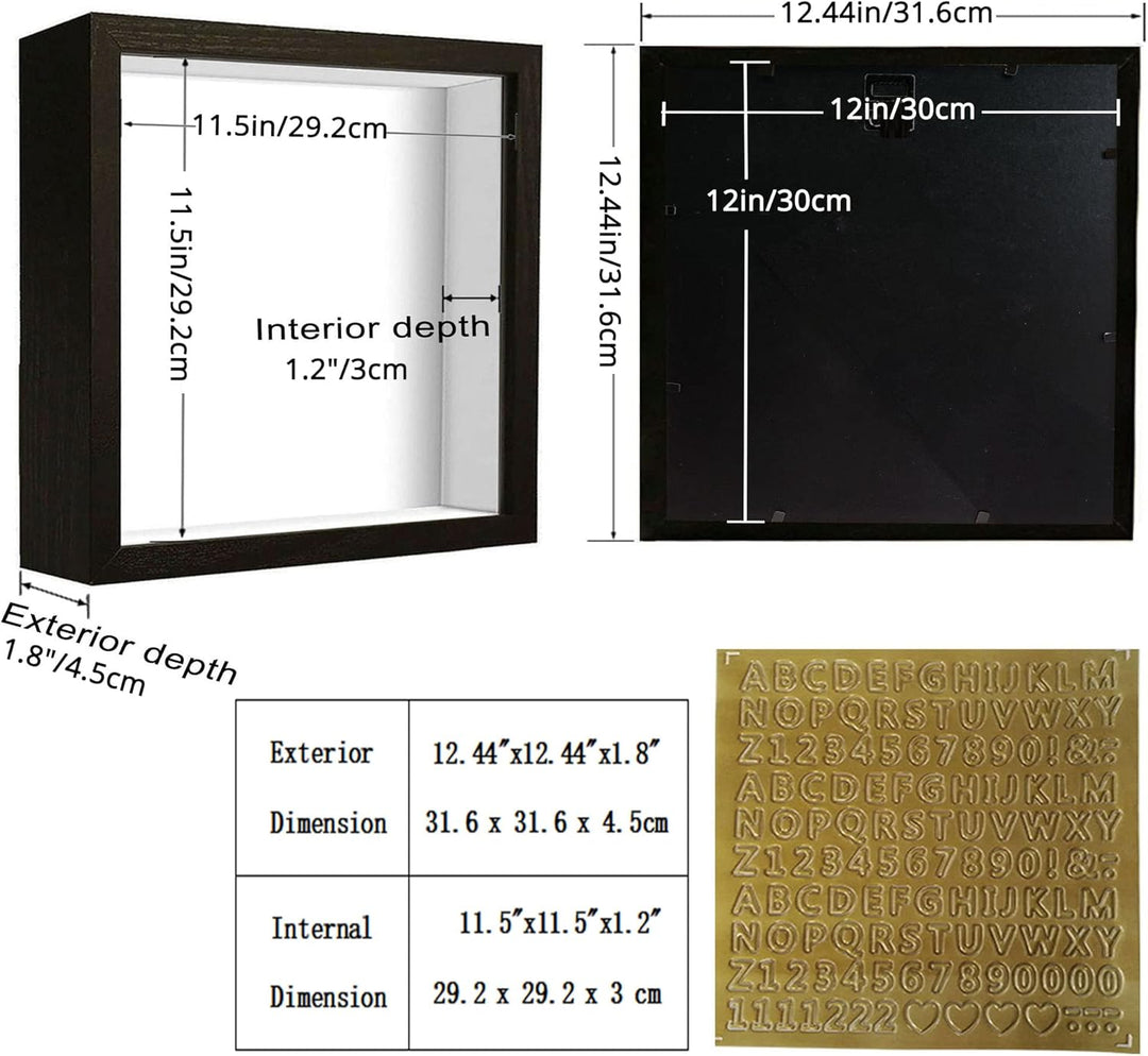 SUNMEG 3D Bilderrahmen zum Befüllen 30 x 30cm Bilderrahmen Tief 3D Objektrahmen Hölzern bis 3cm, 3D