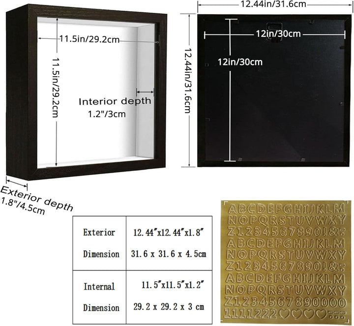 SUNMEG 3D Bilderrahmen zum Befüllen 30 x 30cm Bilderrahmen Tief 3D Objektrahmen Hölzern bis 3cm, 3D