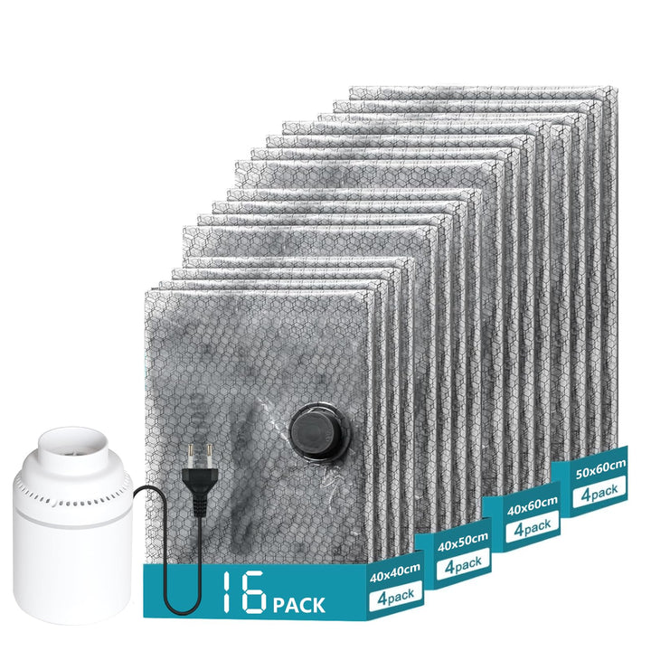 16 Stück Vakuumbeutel für Kleidung mit Kabelpumpe – 4 Grössen Vakuumierbeutel Kleidung (40x40, 40x50