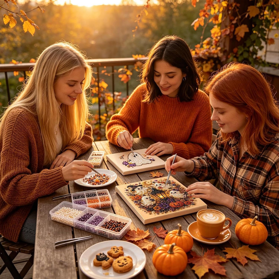 Halloween Perlenkunst Kreativset - 3D Geisterbild | Diamantmalerei | Sauberes Basteln Ohne Kleber -