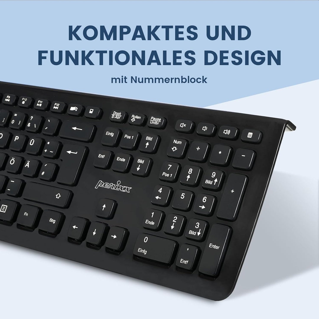 Perixx PERIDUO-703B Kabelloses Tastatur und Maus Set, 2.4G Funk, Mini USB Empfänger, 10m Reichweite,