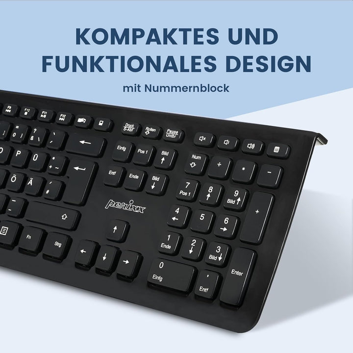 Perixx PERIDUO-703B Kabelloses Tastatur und Maus Set, 2.4G Funk, Mini USB Empfänger, 10m Reichweite,