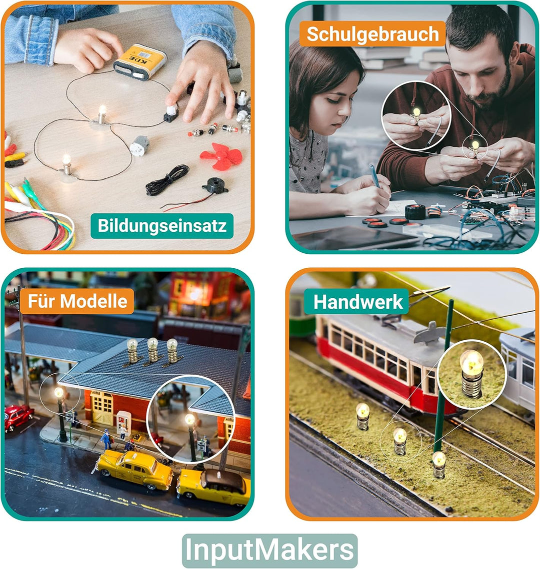 Set aus 25 Stück 3,8 V 0,3 A E10 Glühbirne und 25 Stück E10 Lampenfassung - Elektrosatz für Basteln