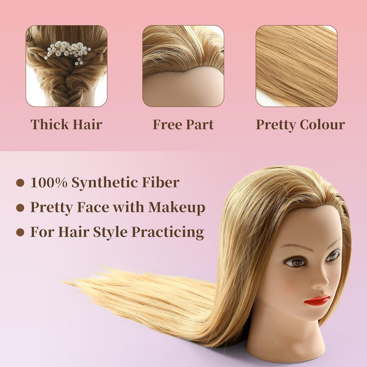 Frisierkopf 100% Synthetisches Haar übungskopf Friseur 26” Trainingsköpfe Puppenkopf Friseur Kopf Mi