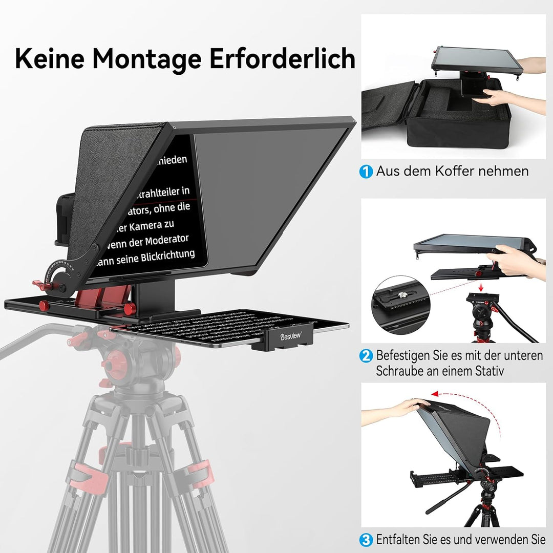 Desview P17 Teleprompter Aluminiumlegierung 17 Zoll, Prompter für iPad/Tablet mit Fernbedienung und