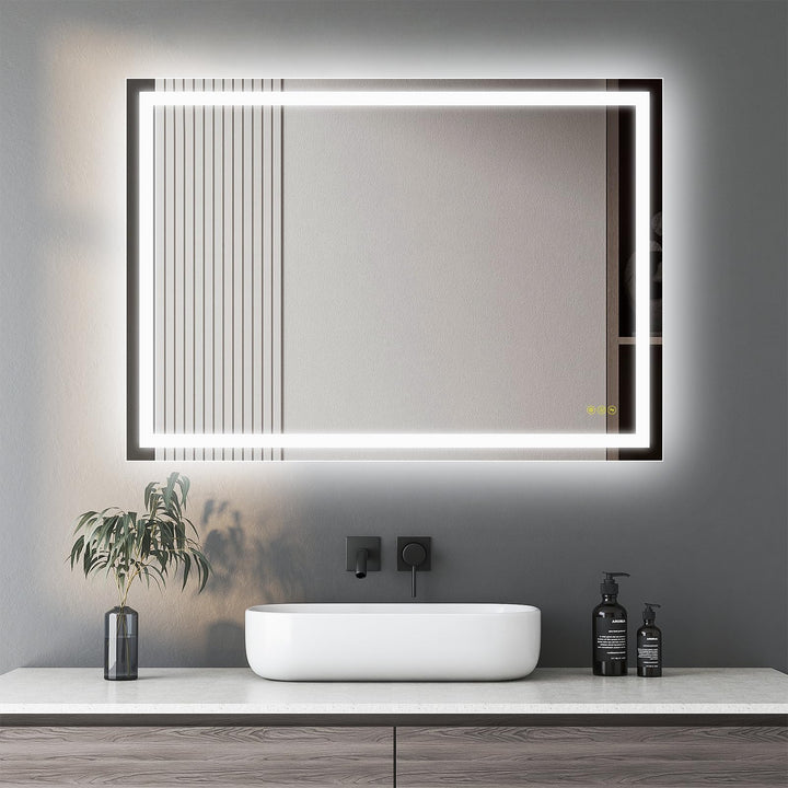 AI-LIGHTING Badezimmer Spiegel mit Led 50×70 cm Badspiegel mit Beleuchtung mit Touch-Schalter 3 Lich