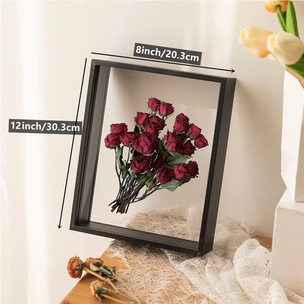 NatureMan Fotorahmen aus Holz, getrocknete Blumen, dekorativer schwebender Bilderrahmen, doppelseiti