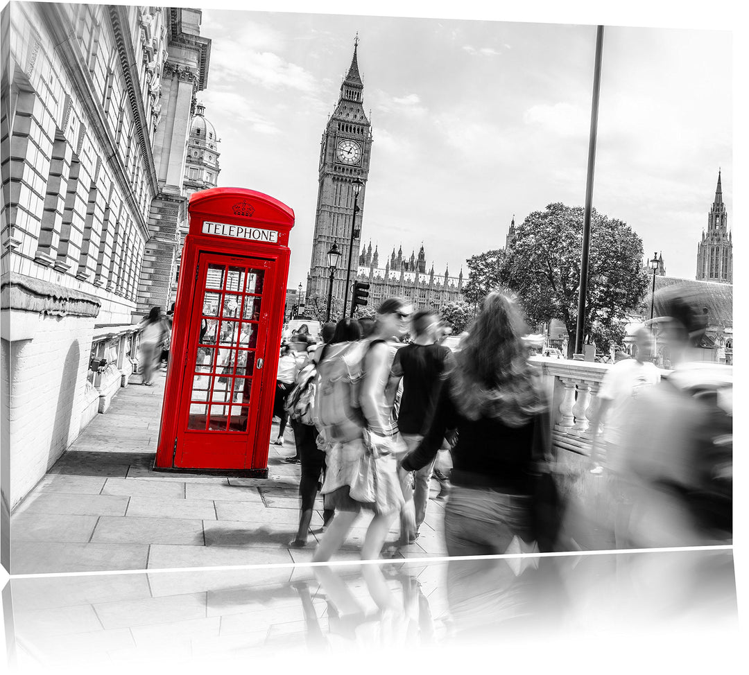 Pixxprint Typische Telefonzelle in London als Leinwandbild/Grösse: 100x70 cm/Wandbild/Kunstdruck/fer