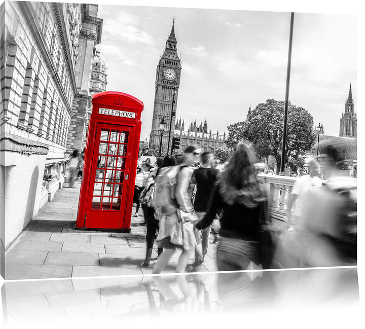 Pixxprint Typische Telefonzelle in London als Leinwandbild/Grösse: 100x70 cm/Wandbild/Kunstdruck/fer