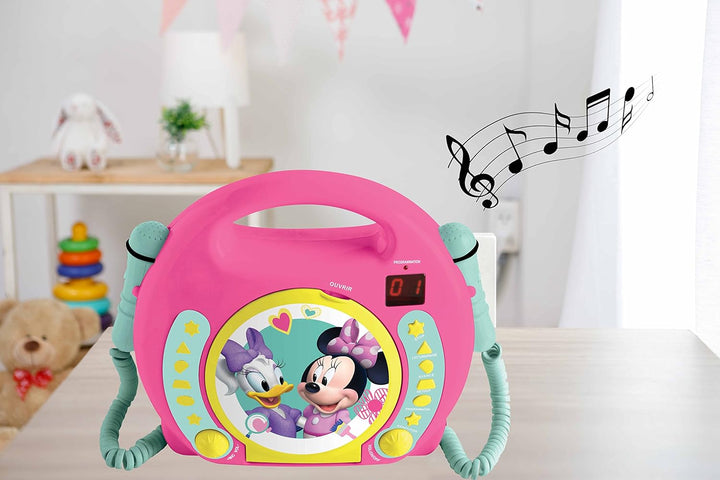Lexibook Disney Junior Minnie Maus, CD-Player mit 2 Spielzeug-Mikrophonen, Kopfhöreranschluss, Batte